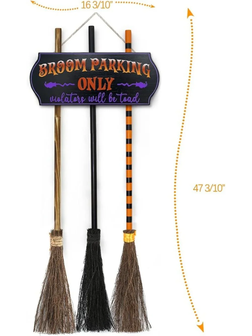 Broom Parking Sign with 3 Wooden Witches Brooms Hocus Pocus Halloween Decor
